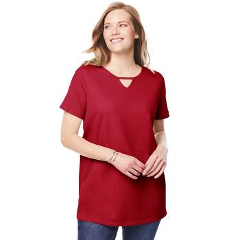 Woman Within Women's Plus Size Perfect Short-Sleeve Keyhole Tee