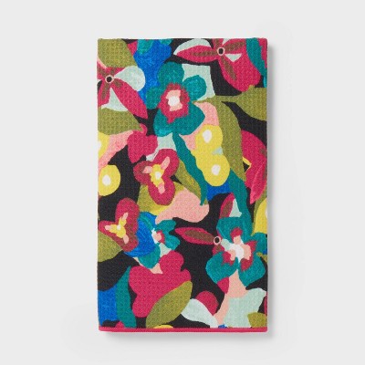 Waffle Abstract Floral Hand Towel Berry - Room Essentials™