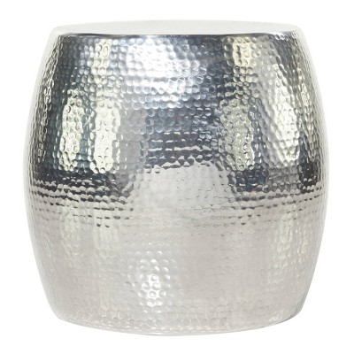 Elegant Round Hammered Silver Metal Accent Table