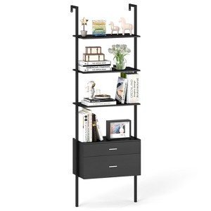 Tangkula Ladder Bookshelf w/ Storage Wall Mount Bookcase w/ 4 Open Shelves Black - 1 of 4