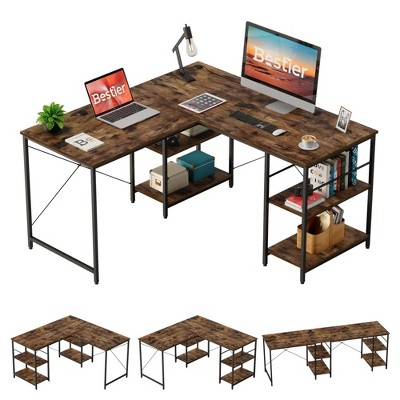 Bestier 55 Inch Two Person L-Shaped Computer Desk