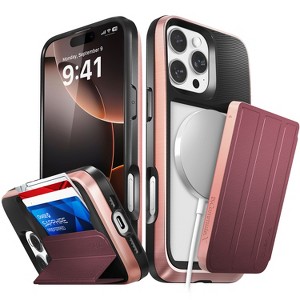 Vena vCommuteX For Apple iPhone 16 Pro Max Case Magsafe, Leather Case Wallet, Detachable Card Cover Holder, Military Grade Drop Protection, Red - 1 of 4