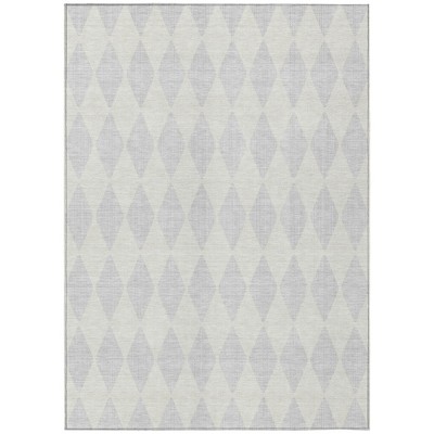 Silver And Ivory Geometric Washable Indoor Outdoor Area Rug