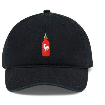 Sriracha Bottle With Chicken Embroidered Adjustable Hat For Men OSFM Black