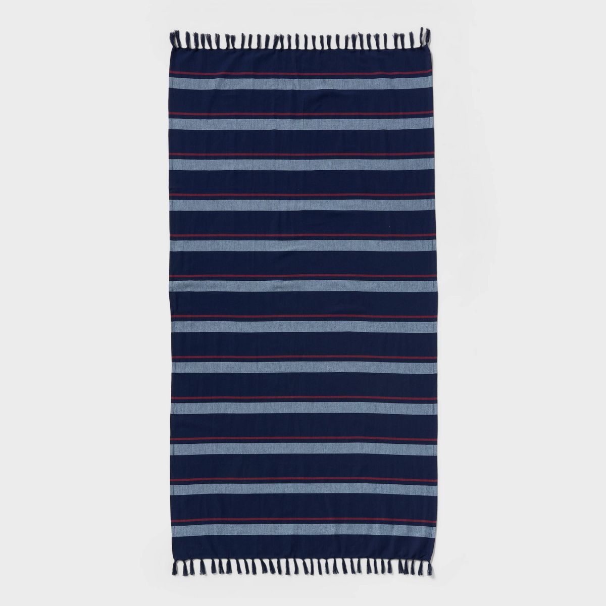 36"x72" Jacquard Turkish Lightweight Striped Oversized Beach Towel with Knotted Fringe Navy Blue - Room Essentials™