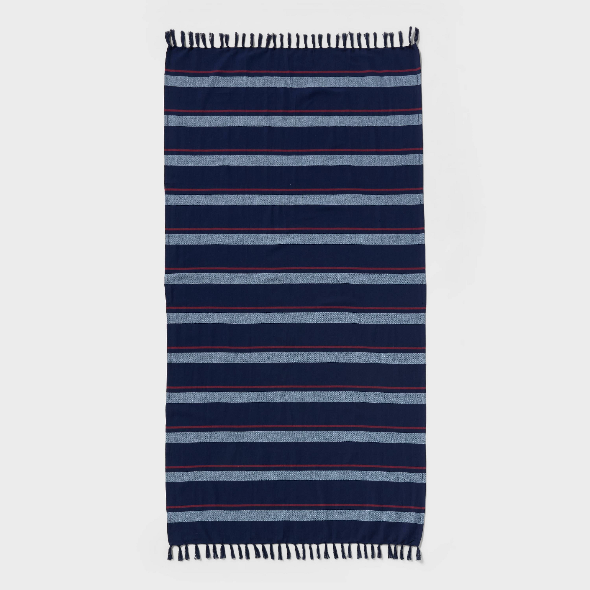 36"x72" Jacquard Lightweight Striped Oversized Beach Towel with Knotted Fringe Navy Blue - Room Essentials™