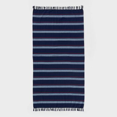 36"x72" Jacquard Lightweight Striped Oversized Beach Towel with Knotted Fringe Navy Blue - Room Essentials™