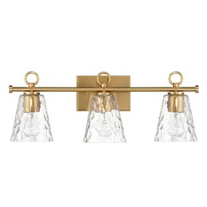 Robert Stevenson Lighting Imogen Metal and Hammered Water Glass 3-Light Vanity Light Brushed Gold: ETL Listed, Steel Body, No Switch - 1 of 4