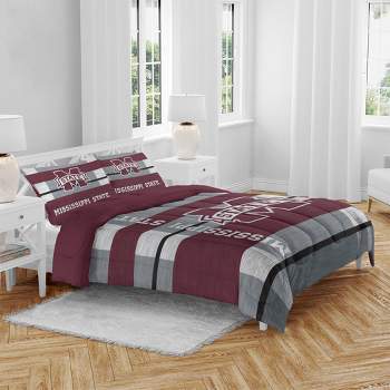 NCAA Mississippi State Bulldogs Heathered Stripe Queen Bedding Set in a Bag - 3pc
