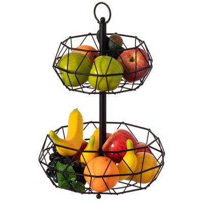 Fruit Basket for Kitchen Counter, 2 Tier Fruit Bowl with 4 Banana Hanger