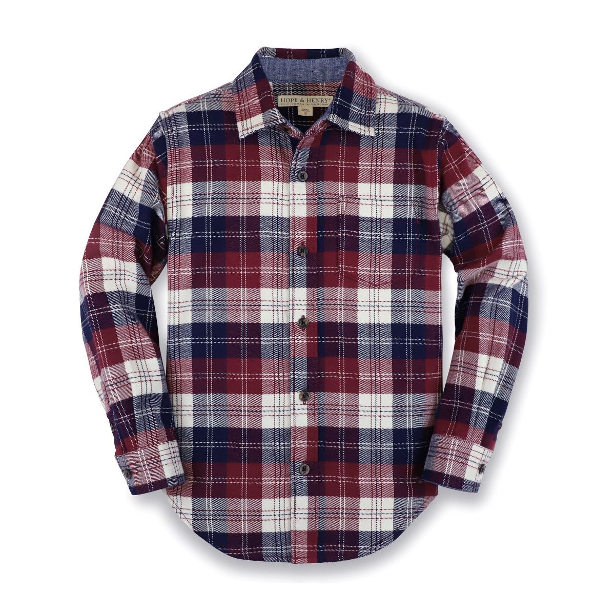 Hope & Henry Boys' Cotton Long Sleeve Brushed Cotton Flannel Button Down Shirt, Infant