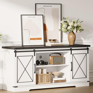 Farmhouse Style TV Stand for 65-inch TV, Entertainment Center with Storage and Sliding Barn Doors, Grey - 1 of 4
