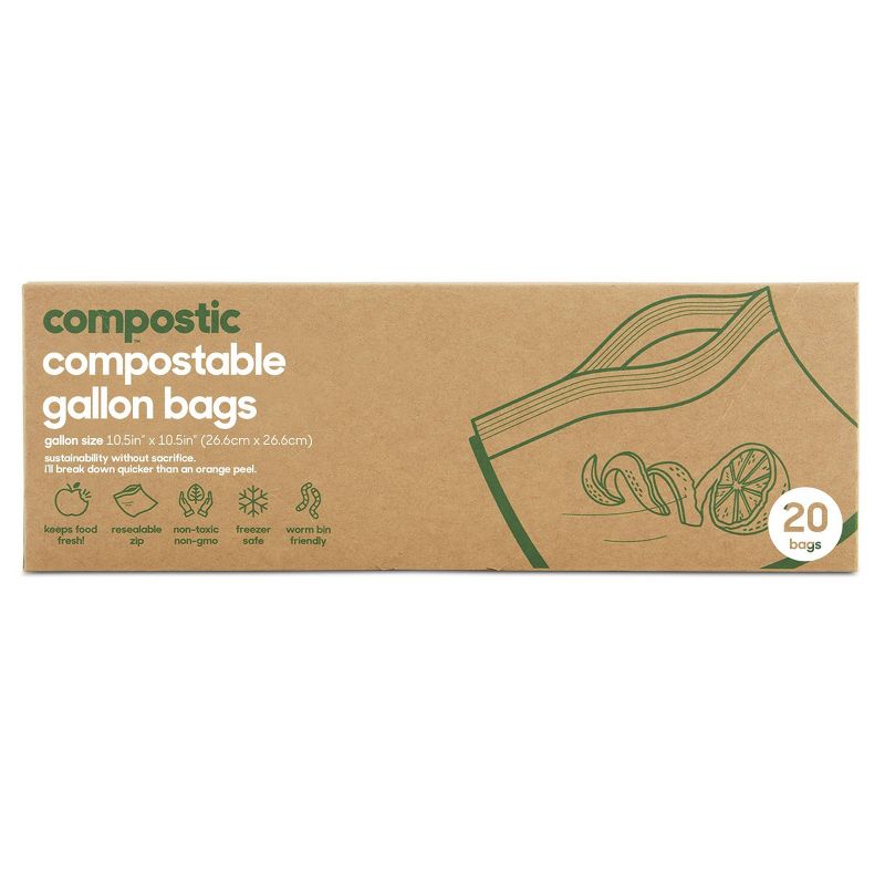 Compostic Compostable Freezer Safe Gallon Bags - 20ct, 1 of 9