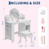 Kids Vanity Desk with Mirror, Makeup Vanity Table with Stool, Bookshelf, Drawer & Shelves, Wood Princess Dressing Table for Girls Bedroom,Playroom - 2 of 4