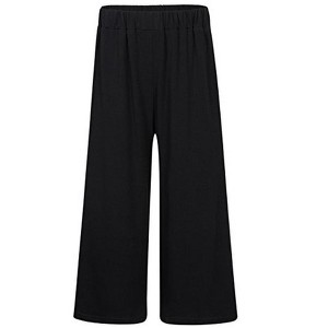 Trendy Women's Plus Size Black Palazzo Pants - Comfortable Elastic Waist Wide Leg Trousers with Pockets for All Seasons - 1 of 4