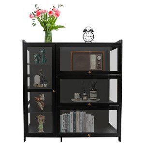 YIYIBYUS Black 3 Tier Cabinet with Doors Display Cabinet Storage Cabinet - 1 of 4
