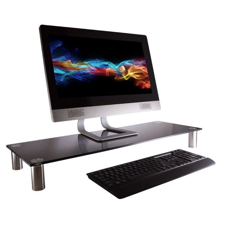 Monoprice Large Multimedia Desktop Stand - Black Glass (30.8 x 11in) Stand & Riser, Desktop TV Stand, Dual Monitors w/ Height Adjustable Legs, 2 of 6