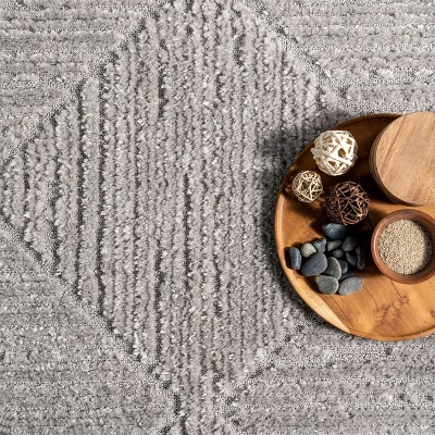 Light Grey Geometric Synthetic Tasseled Area Rug Runner
