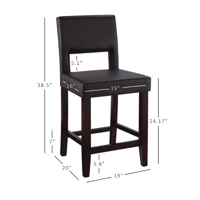 Dark Brown Wood and Leather Counter Stool, 24"