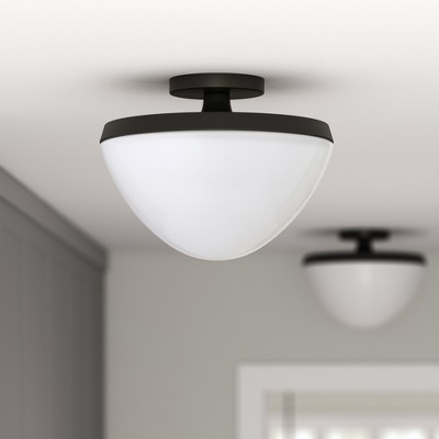 Modern Art Deco 12" Matte Black Semi Flush Mount with Glass Shade