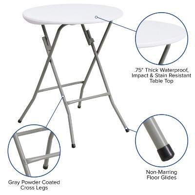 24-Inch Round White Plastic Folding Table with Gray Metal Frame