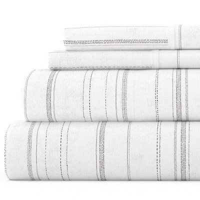 Stripes 100% Cotton Flannel Sheets,  4PC Super Soft Bed Sheets, Easy Care, Solid Color Style - Becky Cameron