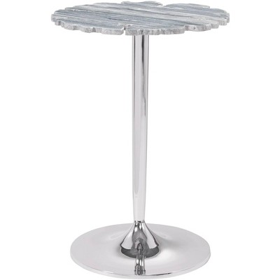 Coast to Coast Accents Polly Modern Cast Aluminum Round Accent Table 18" Silver Gray Lacey Pattern Stone Marble Tabletop for Living Room Bedroom House