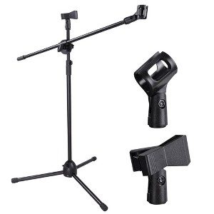 Yescom Adjustable Height Microphone Stand Dual Mic Clip 90-degree Rotating Folding Type Boom Arm Tripod Dual Mic Clips - 1 of 4