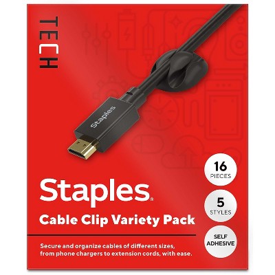 Staples TECH Cable Clips Black 16/Pack (ST62393)