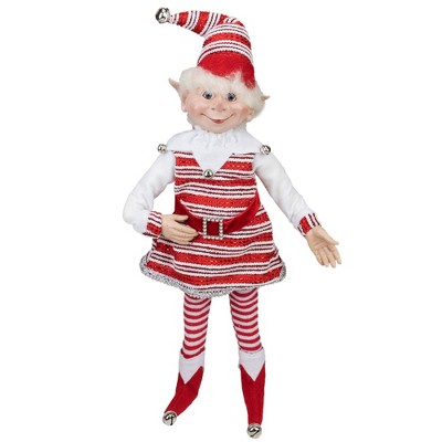 Northlight 20" Red and White Peppermint Striped Elf with Jingle Bells