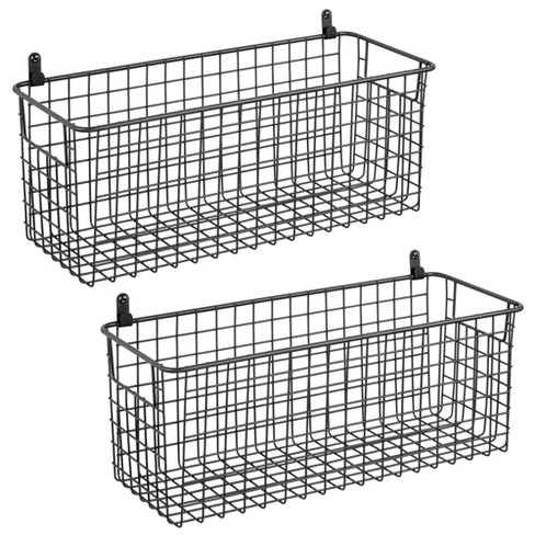 Mdesign Metal Wall Mount Hanging Basket Bin For Home Storage, 6 X 16 X ...