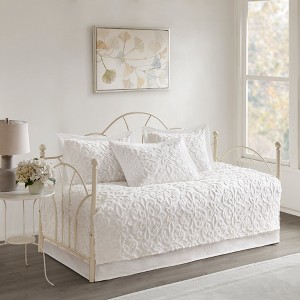 Madison Park White Amber Cotton Chenille Daybed Cover Set: Bedding Set with Skirt & Shams, OEKO-TEX Certified - 1 of 4