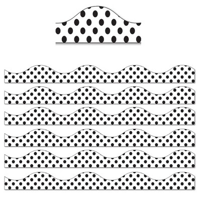 Ashley Productions® Magnetic Scallop Border, Large Black Polka Dots on White, 12 Feet Per Pack, 6 Packs