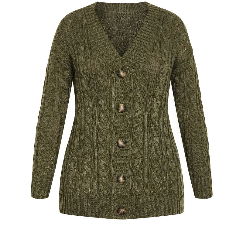 Women's Plus Size Cara Cable Cardigan - olive | AVENUE, 5 of 8