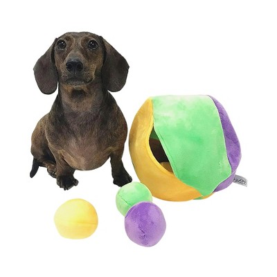Small Multicolor Plush Hide-a-Ball Puzzle Dog Toy with Squeakers