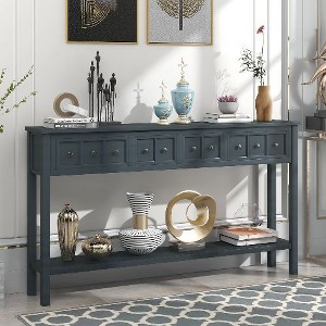 PAGED Distressed Solid Timber Console Table with 4 Drawers and Bottom Shelf, Rustic Narrow Entryway Table, 60" Long Sofa Table for Entryway - 1 of 4