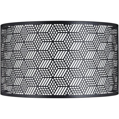 Springcrest Black Finish Laser Cut Metal Large Drum Lamp Shade 17" Top x 17" Bottom x 10" High (Spider) Replacement with Harp