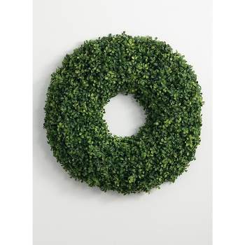 Efavormart 2 Pack | 21 inch Green Artificial Lifelike Boxwood Leaves Spring Wreath for Front Door Decor Boxwood Wreath with Big Berries, Farmhouse