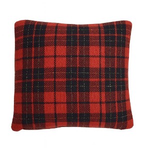 C&F Home Red & Black Plaid Christmas Cotton Blend Accent Throw Pillow 18" x 18" - 1 of 3