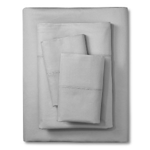 Elite Home 400 Thread Count Hemstitch Solid Sheet Set - Gray (Queen)