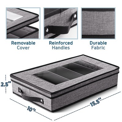 Gray Fabric Adjustable Flatware Storage Box with Padded Dividers