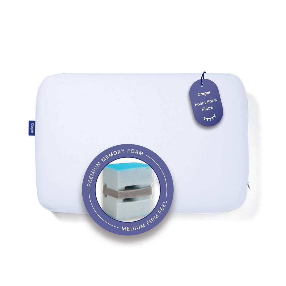 The Casper Foam Pillow with Snow Technology - King: Medium/Firm Universal Sleeper, Machine Washable Cover, 32"x16"