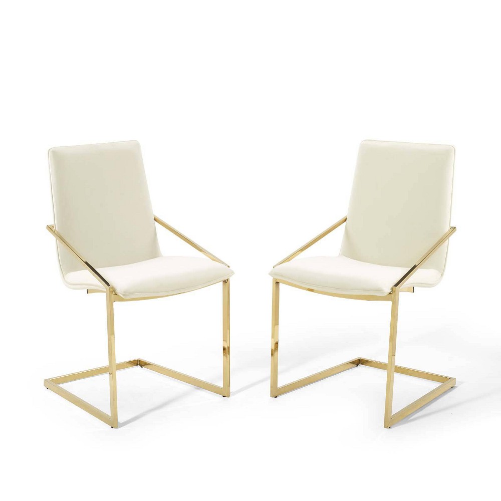 Photos - Chair Modway Set of 2 Pitch Dining Armchairs Performance Velvet Gold/Ivory  