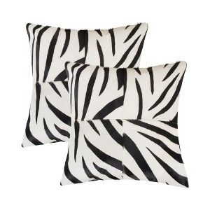HomeRoots Set of Two 18" White and Black Zebra Cowhide Throw Pillows - 1 of 4