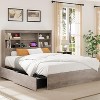 Jojoka Bed Frame with High Storage Bookcase Headboard,Bed Frame with 4 Storage Drawers,Built in Charging Station,No Box Spring Needed - 3 of 4