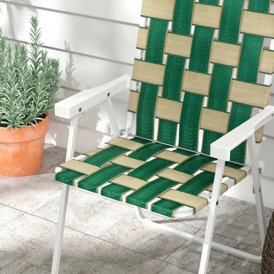 Set of 4 Green Woven Strap Folding Camping Chairs with Armrests
