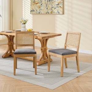 KWPZQEB Farmhouse Dining Chairs Set of 2, Mid Century Modern Dining Chairs with Rattan Backrest & Wood Leg for Living Room Outdoor Lounge - 1 of 4