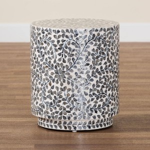 bali & pari Marilla Mother of Pearl Capiz Shell Ottoman Footstool Mosaic Black/White - 1 of 4