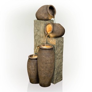 43" Resin Pottery Fountain with LED Lights & Pump - Alpine Corporation: Weatherproof, Rust-Resistant - 1 of 4