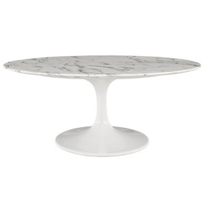 Lippa 42" OvalShaped Artificial Marble Coffee Table White - Modway: Mid-Century Design, Faux Marble Top, Metal Base - 1 of 4